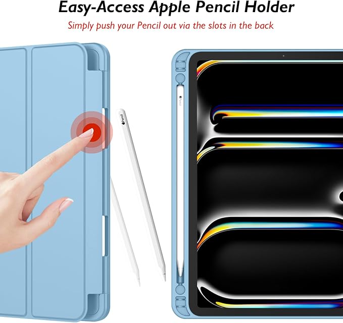 iMieet Case for iPad Pro 11 Inch (M5) 2025 /(M4) 2024 5th Gen, Trifold Stand Smart Cover with Pencil Holder and Soft TPU Back, Auto Wake/Sleep (Azure Blue)