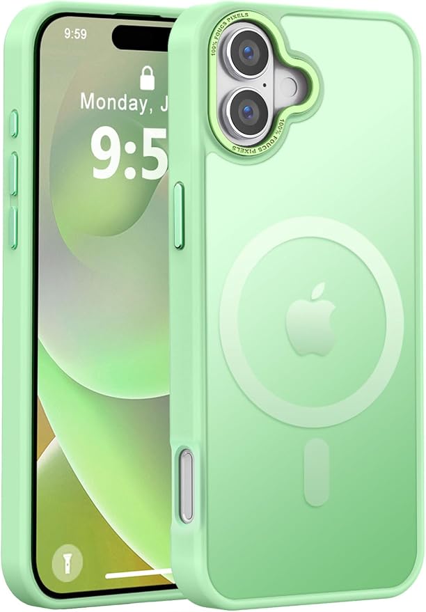 Newfuture Designed for iPhone 16 Case with Magnetic [13 FT Military Drop Protection] [Compatible with Magsafe] Slim Translucent Matte Shockproof with Anti-Fingerprint Phone Case, Matcha Green
