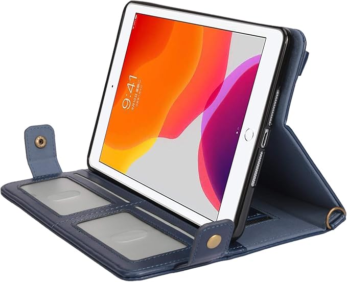 Lightweight Folio Stand Crossbody Wallet Case for iPad Mini 7.9" Series, iPad Mini 4/5 - Soft Protective Cover with Pencil Holder, Hand & Shoulder Straps, Navy