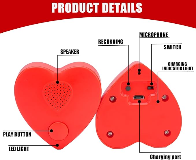 XLW Voice Recorder,350s Voice Box for Recordable Gifts Button Sound Box for Stuffed Animals, Christmas Valentine's Day Plush Toy & Manual DIY Creative Sound Gifts for Boys, Girls (Red)