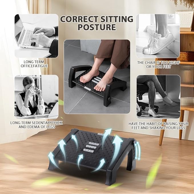 CasaZenith Foot Rest, Six Heights Adjustable Foot Rest for Under Desk at Work, Ergonomic Foot Stool for Under Office Desks, Under Desk Footrest with Foot Massage Roller, Office Leg Rest (Classics)