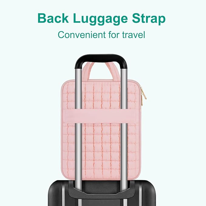 MOSISO 12.9 inch Tablet Sleeve Case for iPad Pro 13 M4 & iPad Air 13 M3 M2, iPad Pro 12.9 M2 M1 6/5th with Magic Keyboard&Smart Keyboard Folio, Puffy Raised Grid Quilted Carrying Tablet Bag Cover,Pink