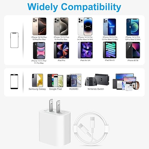 iPhone 17 16 15 Charger/10ft Type C to C Charging Cable Cord Long, USB C Fast Charging Block Plug for Apple iPhone 17 Pro Max/17 Air/16 Pro/15 Plus/AirPods/iPad/mini Plug Cube Birck Box Power Adapter