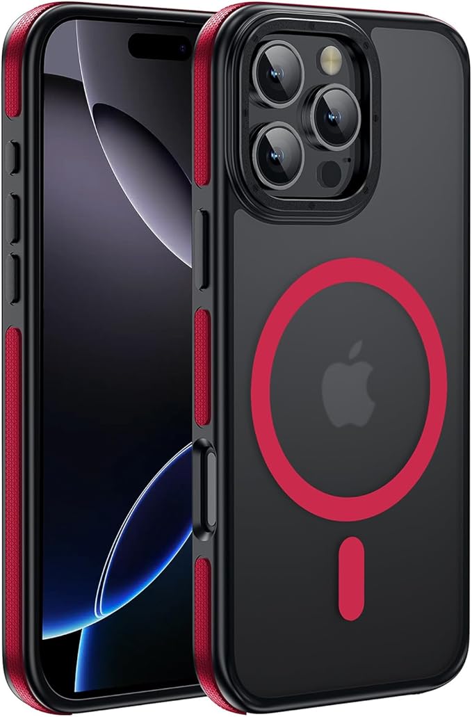 Strong Magnetic case for iPhone 16 Pro [10Ft Military-Grade Protection] Compatible with fit MagSafe Shockproof Slim Thin Cover 6.3 inch 16 Pro Phone case, Red Bumper