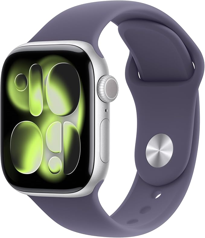 Apple Watch Series 11 [GPS + Cellular 42mm] Smartwatch with Silver Aluminum Case with Purple Fog Sport Band - S/M. Sleep Score, Fitness Tracker, Health Monitoring, Always-On Display, Water Resistant