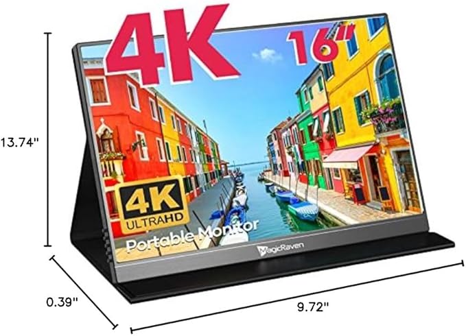 MAGICRAVEN 4K Portable Monitor, 16" 3840x2400 IPS Laptop Screen, 1500:1, 400 Nits Screen USB C HDMI Computer Gaming Display with Speakers & Smart Cover, Travel Monitor for PC Phone PS5/4 Xbox Switch