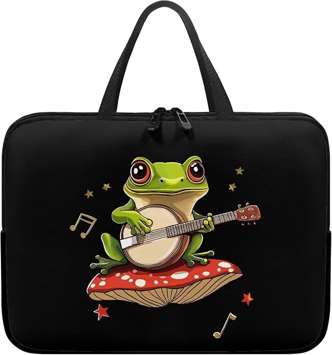 10 Inch Mushroom Frog Laptop Sleeve, Protective Tablet Case with Handle, Water Resistant Zipper Computer Carrying Bag Notebook Cover Messenger Briefcase for Travel/Business/School