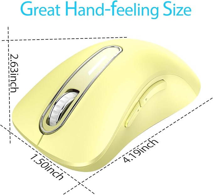 memzuoix 2.4G Wireless Mouse, 1400 DPI Computer Mice USB Receiver, Portable Wireless USB Mouse Battery Powered Cordless Mice for Laptop, PC, Desktop, 5 Buttons (Light Yellow)