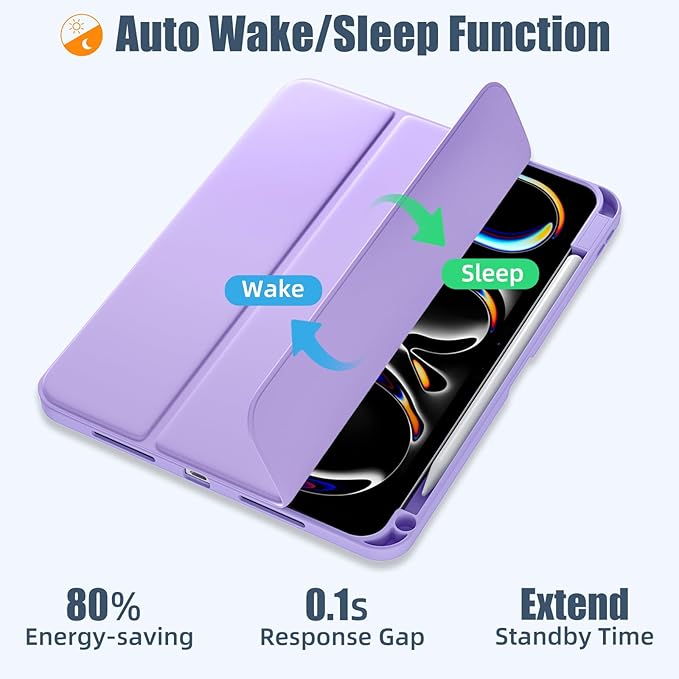 Kidopire New Compatible with iPad Pro 11 Inch Case (M4 2024/M5 2025) with Pencil Holder, Smart Cover with Protective Trifold Stand & Soft TPU Back, Auto Wake/Sleep, Support Pencil Pro, Lavender