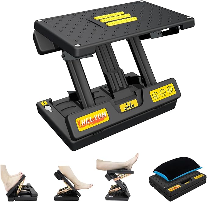 Foot Rest for Under Desk at Work,4-Section Height Adjustable,with Massage Roller and Thick Cushion,Ergonomic Foot Rest,for Car,Office,Computer,Gaming,Adjustable Metal Frame,All-Season Use