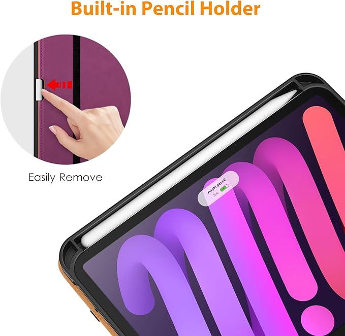 DTTO for iPad mini 7th (A17 Pro) 2024/iPad Mini 6th Generation Case 2021 8.3 Inch, Premium Leather Business Folio Stand Cover for Mini 7/6 with Pencil Holder-Multiple Viewing Angles, Purple