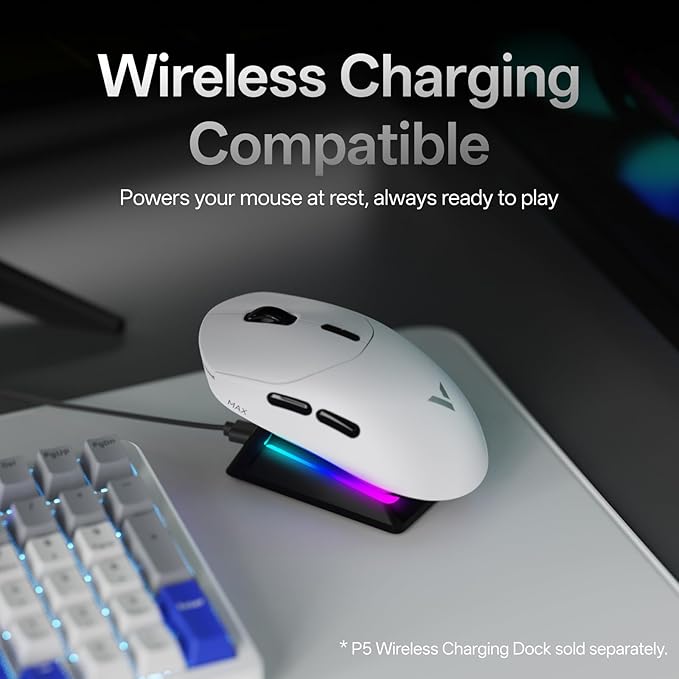 Rapoo VT2 MAX Wireless Gaming Mouse, True 8K Wireless Polling Rate, 53g Lightweight, Up to 750 Hr Battery, Nordic nRF54L15 MCU, 120-Million Optical Switch, 10 Programmable Buttons, Macro Enabled
