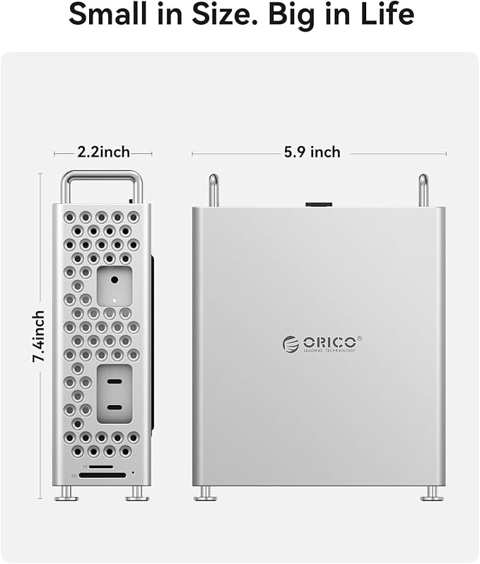 ORICO MiniPro Aluminum Docking Stand for Mac mini M4, 5-in-1 USB-C Hub with 10Gbps Transfer, Tool-Free Setup, Soft Silicone Protection, All-in-One Expansion Dock (MS10-5P)