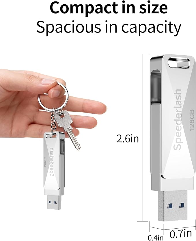 128GB USB 3.0 Flash Drive, Speederlash Dual USB A & Type-C Thumb Drive, 200MB/s Read Speed Jump Drive, Swivel Metal Housing 2-in-1 Memory Stick for Android Phones, Tablets, Laptops, and PCs