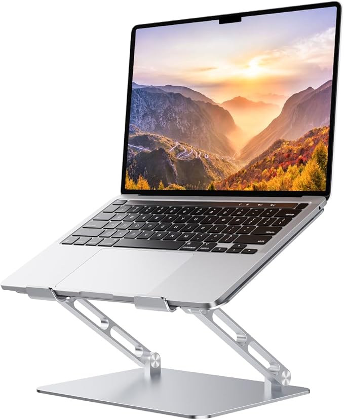 Orlian Foldable Aluminum Laptop Stand for 10-17.3" Laptops, Height Adjustable Portable Ergonomic Computer Holder, Space Saving Desk with Heat Dissipation. Compatible with MacBook/Dell/HP etc, Silver