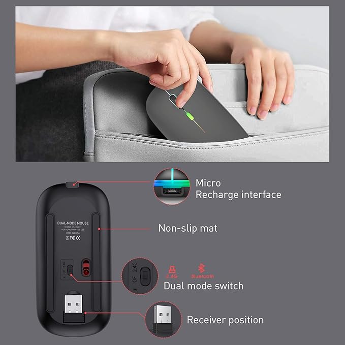 PEIBO Bluetooth Wireless Mouse for Laptop mac MacBook ipad MacBook air MacBook pro pc Desktop Computer Windows Chromebook Notebook (Gray Black)