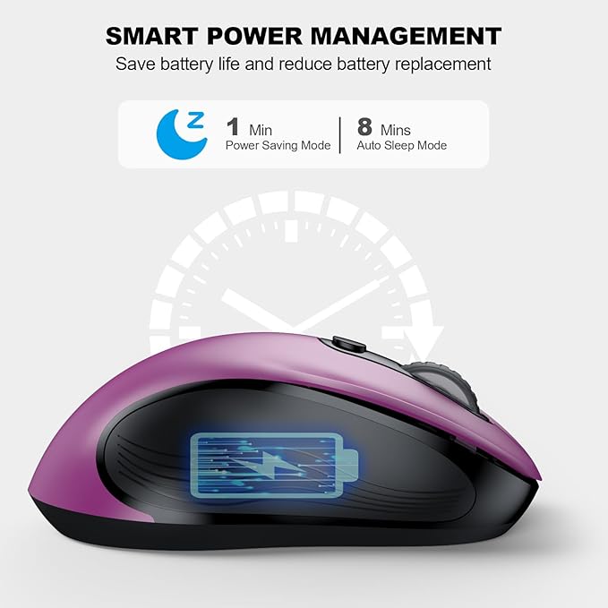 WisFox 2.4G Wireless Mouse for Laptop, Ergonomic Computer Mouse with USB Receiver and Type-C Adapter, 3 Adjustable Levels, 6 Button Cordless Wireless Mice for Windows Mac PC Notebook (Purple)