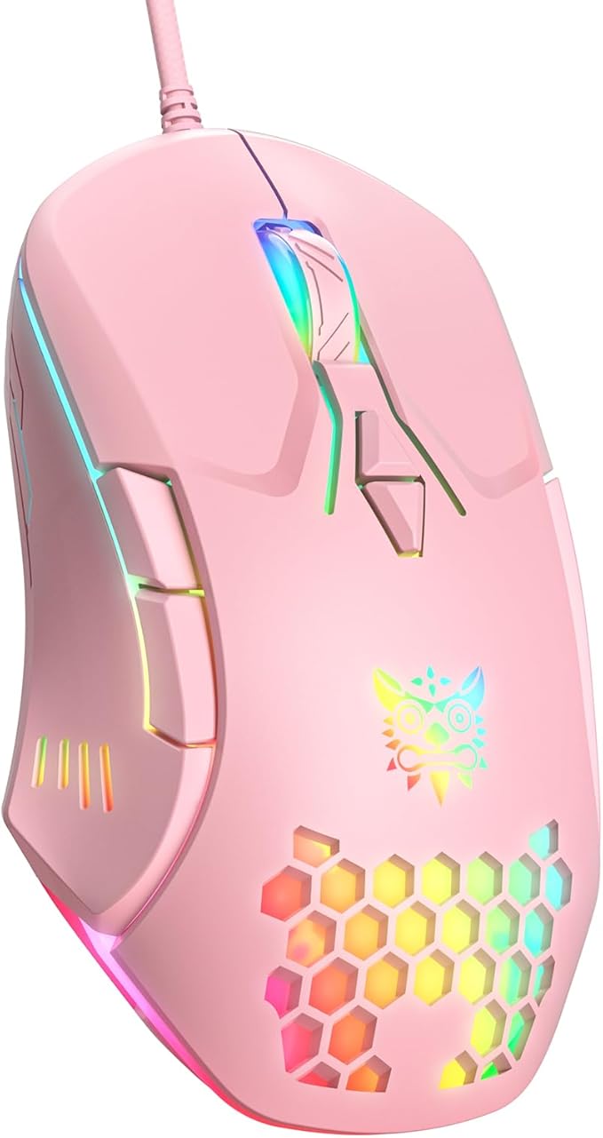 Wired PC Gaming Mouse: High Precision Sensor,RGB Backlit, Adjustable DPI, 7 Buttons Programmable,Ergonomic mice for Office & Gaming on Windows/Mac/Linux/Chrome- Pink