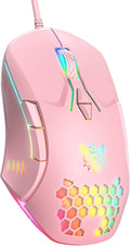 Wired PC Gaming Mouse: High Precision Sensor,RGB Backlit, Adjustable DPI, 7 Buttons Programmable,Ergonomic mice for Office & Gaming on Windows/Mac/Linux/Chrome- Pink