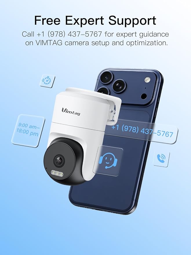 VIMTAG Pan/Tilt Outdoor Security Camera, 2.5K 4MP WiFi Home CCTV Camera, 360° View & Motion Tracking, Color Night Vision, 2-Way Audio, AI Detection Alarm, IP66, Cloud & SD Card Storage, Works w/Alexa