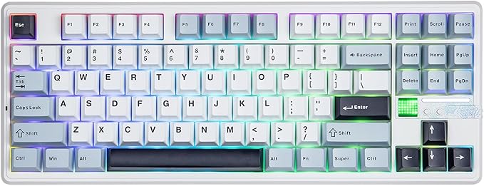 MechLands Aula F87 PRO V2 Wireless Gaming Keyboard with 10000mAh Battery, 8K Polling, SOCD/MT/TGL, BT/2.4GHz/Wired, Hot Swap TKL Mechanical Keyboard with Creamy Gasket, RGB Backlit (White Blue)