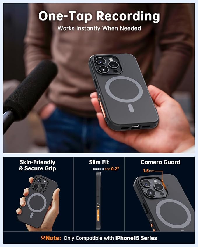 Yorlu AI Recorder Device, AI Recorder Phone Case with Transcribe＆Summarize, AI Noise Cancellation, Note Audio Recorder for Lectures