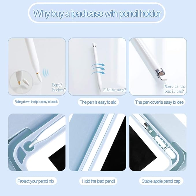 Aoub Case for iPad 9.7 inch 6th/5th Generation Case 2018/2017 with Pencil Holder, Thin Lightweight Smart Stand Cover, Auto Wake/Sleep, Model A1822/A1823/A1893/A1954, Sky Blue