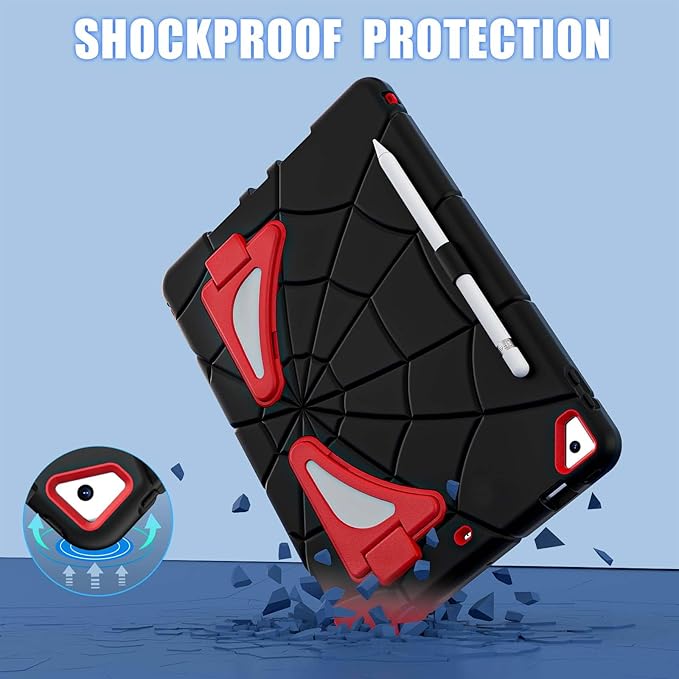 AKABEILA Compatible with Apple iPad 10.2 7th 8th 9th(2019/2020/2021) Tablet Case，Lightweight Shockproof Rugged Protective Cover with Kickstand for Kids Children Boys Babies Black Red