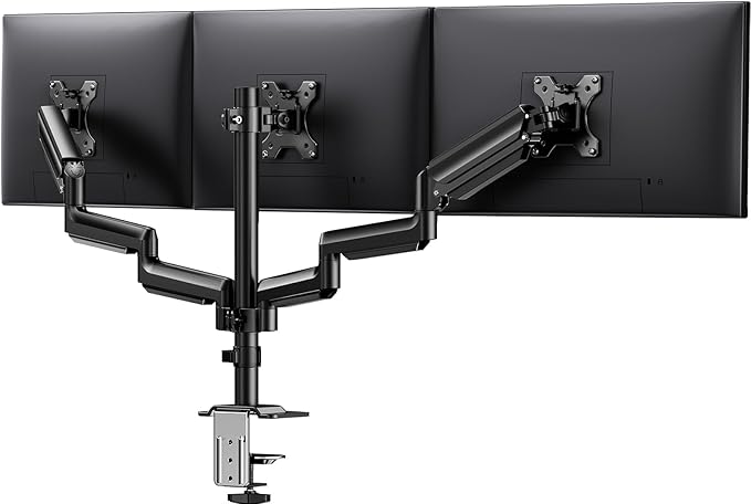 ErGear Triple Monitor Mount for 13-27 inch Screens, Premium Aluminum Triple Monitors Stand up to 17.6 lbs, Sturdy 3 Monitor Desk Mount with Swivel, Tilt, Rotation, Max VESA 100x100mm