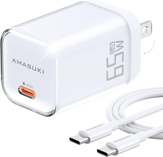 SparkleNano 65W USB C Charger,One-Port GaN PPS Fast Charging Block,Travel Essentials Foldable Plug,for MacBook Pro/Air,Pixelbook,iPad Pro,iPhone 17/16/Pro,Galaxy S23,Pixel (USB C Cable Included)
