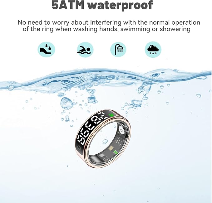 Smart Health Ring for Women Men, Smart Ring Fitness Tracker for iOS Android, Heart Rate, Blood Oxygen, Blood Pressure, Sleep Monitoring,5ATM Waterproof, No Subscription Fee (Silver, 11#)