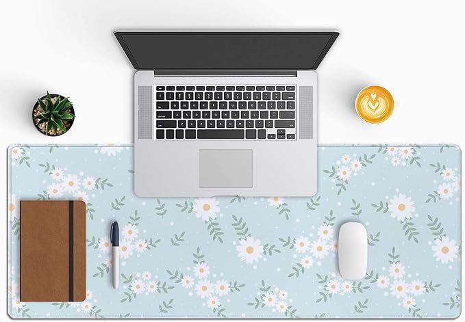 Large Daisy Flower Gaming Mouse Mat - XL Desk Pad for Keyboard Mice - 31.5 x 11.8 Inch Thin Extended Long Mousepad