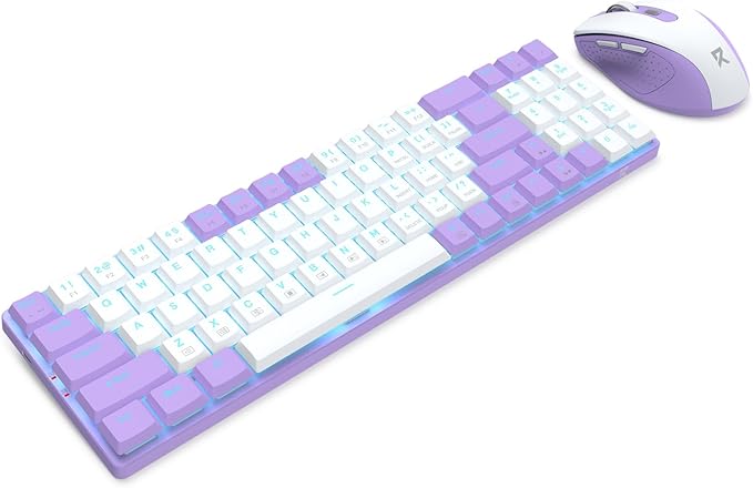 Redragon BS8773 Wireless Keyboard and Mouse Combo, 78 Keys 2.4Ghz Wireless Low-Profile Mechanical Red Switch Keyboard w/Slim Compact Design & Single Blue Backlit, Comfort Grip 2400 DPI Max Mouse