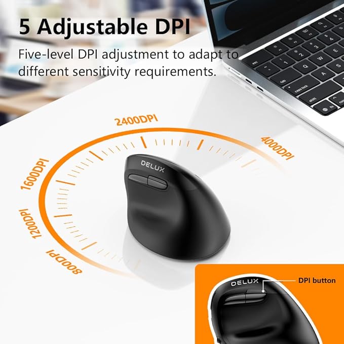 DELUX Wireless Ergonomic Mouse, Vertical Mouse for Small Hands, Silent Click Ergo Mouse, Up to 4000 DPI, 6 Buttons, Rechargeable, 2.4G/BT 5.2 Dual-Mode, Compatible with Laptop/PC (M618MINI-Black)