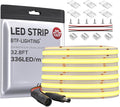 BTF-LIGHTING FCOB COB LED Strip Flexible High Density Uniform Light 8W/m 32.8FT DC24V Warm White 3000K CRI 90+ 8mm Width LED Ribbon for for Bedroom Indoor Decor(No Adapter or Controller)
