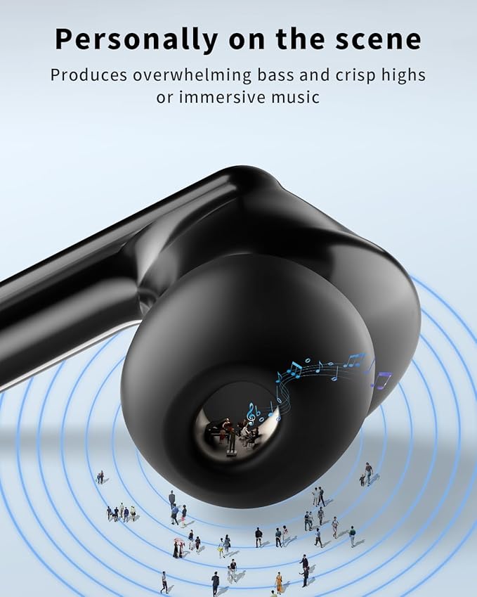 Wireless Earbuds, Bluetooth 5.4 Headphones with 50H Playback, Deep Bass Stereo Ear Buds Clear Calls with LED Power Display, IPX7 Waterproof, in-Ear Earphones with Mic for Phone/Android/iPad, Jet Black
