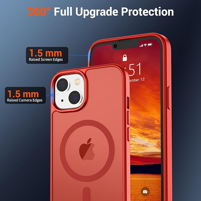 SUPFINE Magnetic for iPhone 15 Plus Case & iPhone 14 Plus Case(Compatible with MagSafe)(Military Grade Drop Protection) Slim Translucent Shockproof with Anti-Fingerprint Phone Case,Red