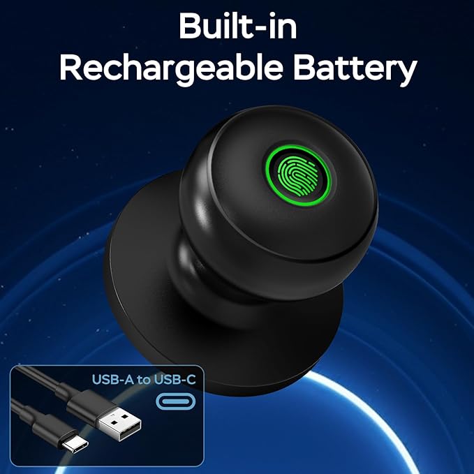 GeekTale Fingerprint Door Lock for Bedrooms, Fingerprint Door Knob with Lock, Smart Door Lock, App Control, Back-up Keys, Thumbprint Door Knob for Bedrooms, Office, Apartment