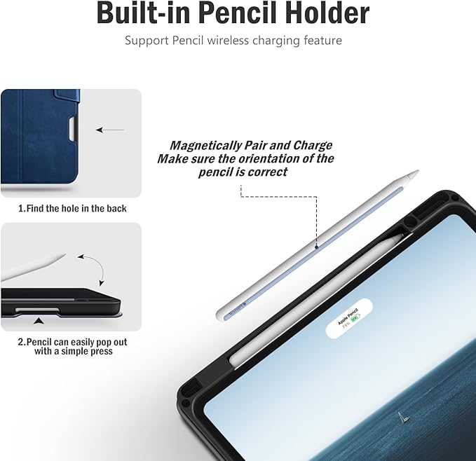Antbox for iPad Air 13 Inch Case 2026 M4 /2025 M3 /2024 M2, Built-in Pencil Holder, Fully Supports Pencil Pro and Pencil (USB-C), Auto Sleep/Wake Function PU Leather iPad Air 13'' Cover (Blue)