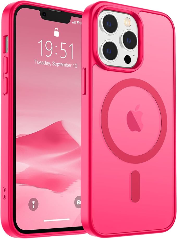 SUPFINE Magnetic for iPhone 13 Pro Max Case (Compatible with MagSafe) (Military Grade Drop Protection) Slim Translucent Matte Shockproof with Anti-Fingerprint Phone Case,Hot Pink