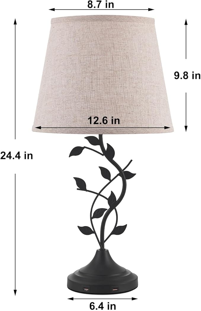 Kakanuo Table Lamp for Bedside, Lamp for Living Room with USB-A and USB-C Charging Ports, Traditional Tall Bedroom Lamp for End Table