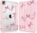 Tuiklol for iPad Pro 11 Inch 4th / 3rd / 2nd / 1st Gen (2022 2021 2020 2018) Case -Built-in Pencil Holder Shockproof Cover Clear Transparent Back Shell with Auto Wake/Sleep, Bow-Pink