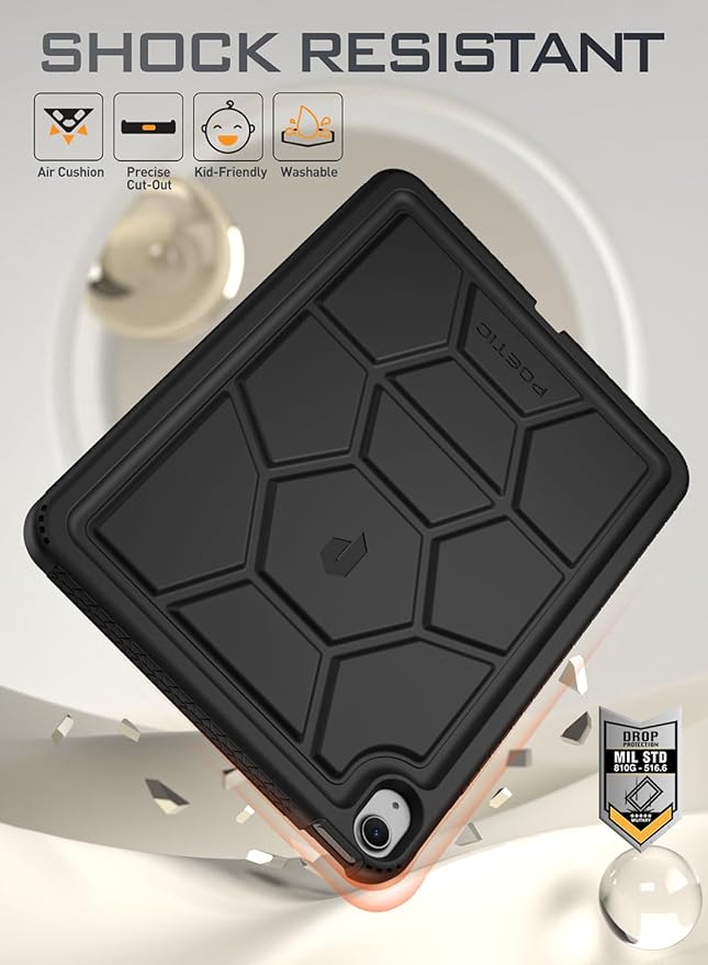 Poetic TurtleSkin Case Designed for iPad Air 11 Inch M4/M3/M2 (2026/2025/2024), Heavy Duty Shockproof Rugged Kids Friendly Drop Protection Silicone Cover Case, Black
