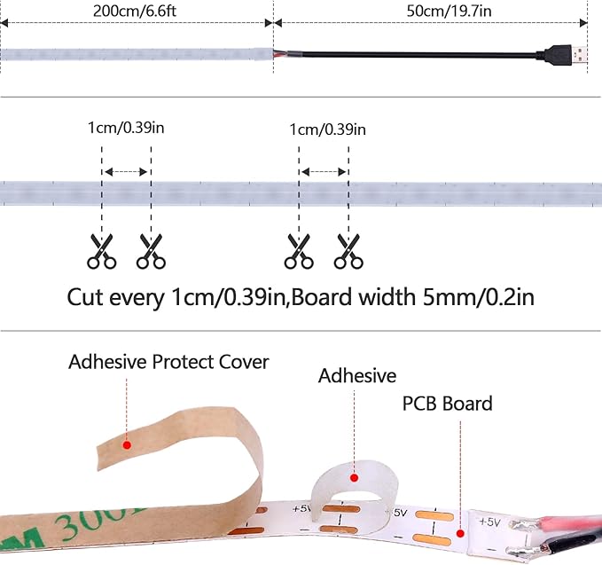 GOMING 5V 5mm Width COB USB LED Strip Light Blue USB Powered 13.12ft/4M(2pcs x 6.6ft/2M) High Density 400LEDs/M Flexible IP20 Not Waterproof LED Tape Lights for DIY Decoration Lighting