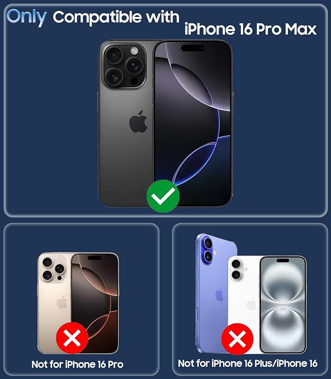 TOBOVON for iPhone 16 Pro Max Case, Compatible with MagSafe, Built-in Camera Ring Stand, with Individual Camera Cover, Translucent Matte Military-Grade Drop Protection Magnetic Case, Blue