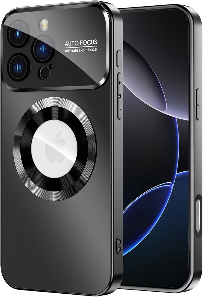 MAKAVO Magnetic for iPhone 16 Pro Case, Compatible with MagSafe, Built-in Camera Lens Protector, Logo View, Military Grade Drop Proof Phone Cover, Black