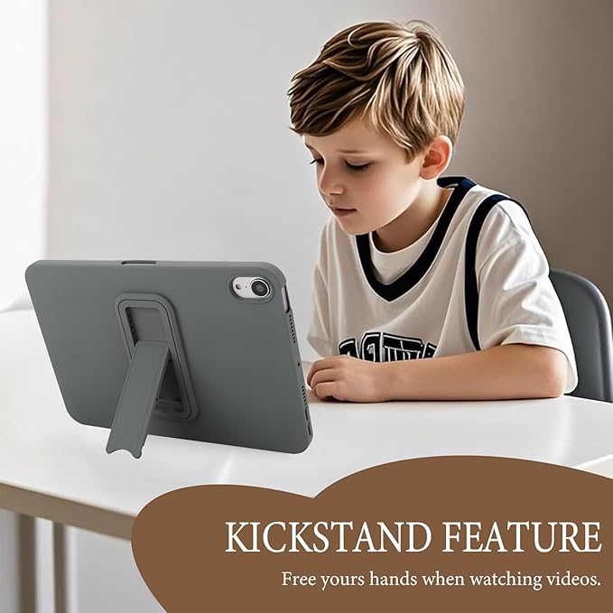 Case for iPad mini 7th & 6th Gen with Kickstand, Soft TPU + Hard PC Ultimate Delicate Touch Feeling Shockproof Protective Back Cover for iPad mini 7th 6th Women Men, Gray