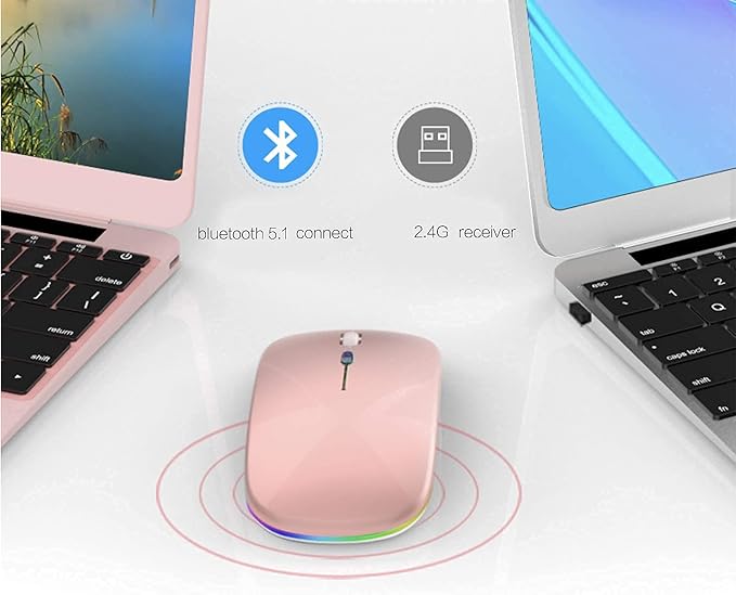 PEIBO Bluetooth Wireless Mouse for Laptop mac MacBook ipad MacBook air MacBook pro pc Desktop Computer Windows Chromebook Notebook (Jelly Pink)