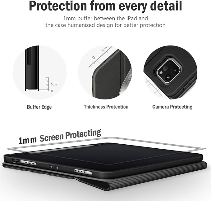 Antbox Case for iPad Pro 11 inch 4th Generation (2022)/3rd/2nd/1st Gen Vegan Leather with Pencil Holder Auto Sleep/Wake Function iPad Pro 11 Cover (Black)