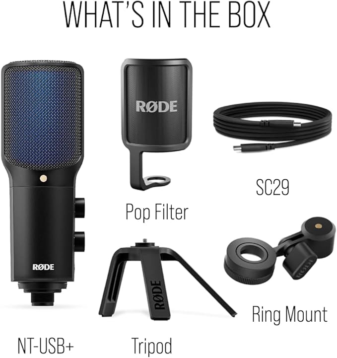 RØDE NT-USB+ Professional-Grade USB Condenser Microphone For Recording Studio Quality Audio Directly To A Computer Or Mobile Device, Black